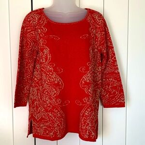 Ruby Road cotton blend sweater with gold  metallic detail M